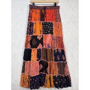 Ana & Kate Maxi Skirt M Orange Pink Patchwork Peasant Festival Hippie Boho Y2K
